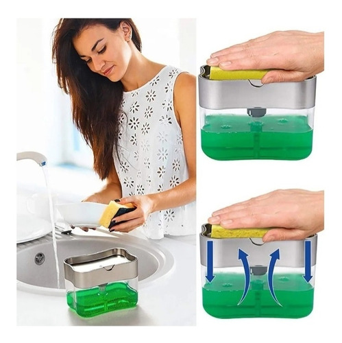 Imagem 3 de 9 de Dispenser Detergente 2x1 Suporte Porta Bucha+esponja Brinde
