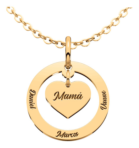 Collar Y Dije Mamá Hijos Personalizable Nombre En Oro 10k