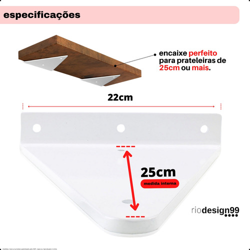 25cm - Mão Francesa Cantoneira Branca Reforçada - Rio Design99 - Ferro Aço Suporte Para Prateleira Resistente Industrial Prateleira Madeira Bancada Estante Triangular S50