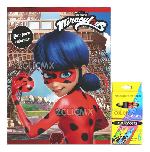 12 Libros Colorear 16 Pag  + 12 Crayolas  Ladybug Miraculous