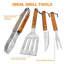 Comprar Kit Utensilios Parrillero 4 Pcs Extralargo Bamboo Acero Inox