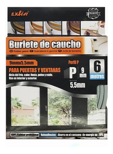 Burlete De Caucho Perfil P Autoadhesivo Puertas Y Ventan 6 M