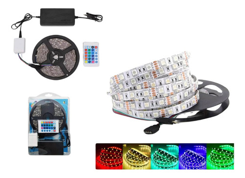 Cinta Tira Rollo Cinta Led Rgb 5 Metros Control R Fuente 