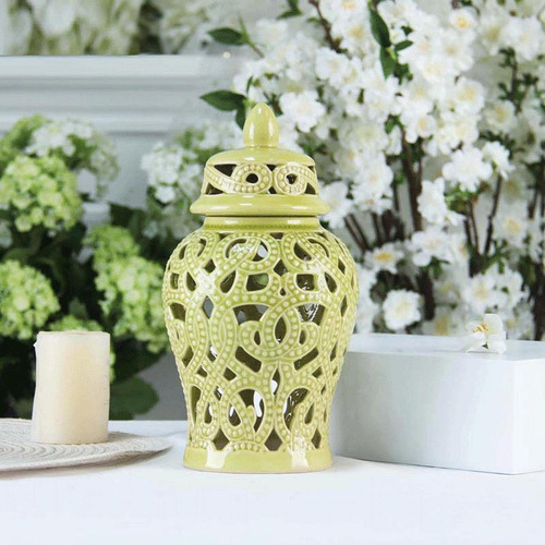 Elegante Tarro De Cerámica Con Tapa Para Amarillo
