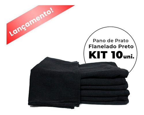 Pano De Prato Preto Liso 10 Peças Flanelado C/bainha Atacado