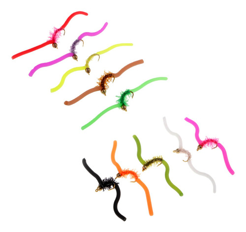 10pcs Colores Mezclados Gusanos Squirmy Suave Trucha Volar