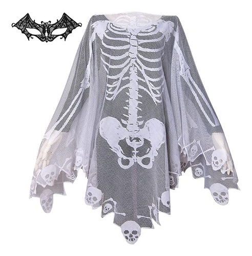 Poncho Esqueleto Encaje Para Mujer Disfraz Halloween Capa De