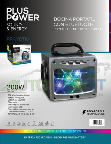 Bocina Portátil Con Bluetooth Pp-wbt18
