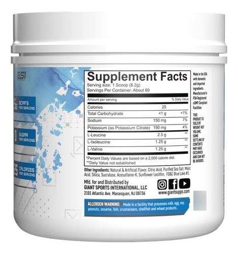 Giant Sports Performance Bcaa Aminos 2:1:1 495g | 60 Srv |