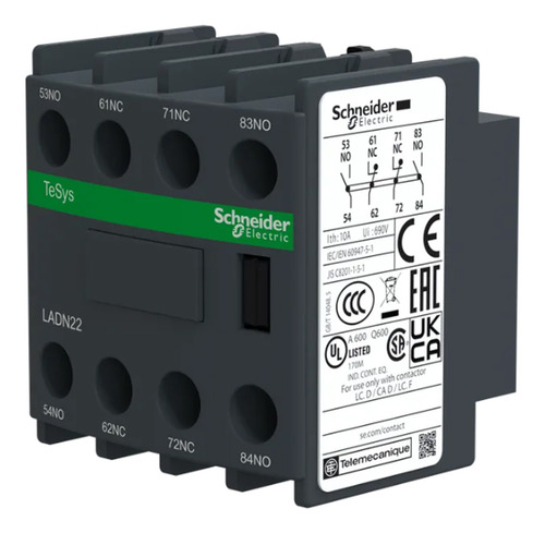 Bloco Contato Auxiliar Para Contator Frontal 2Na+2Nf Cinza Escuro Ip20 LADN22 Schneider Electric