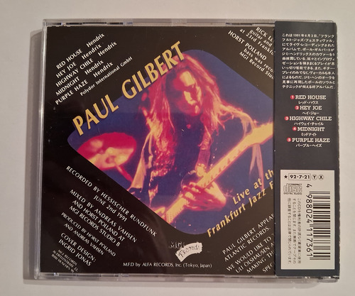 Paul Gilbert Tribute To Jimi Hendrix Cd Japon Obi 1992 Edición Limitada (Usado)