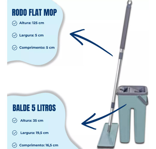 Mop Flat Rodo Giratório 360 Com Balde Lava E Seca C/ 2 Refis