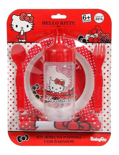 Kit  A Hora Da Papinha Hello Kitty Cor Vermelho Período De Idade 0-6 Meses