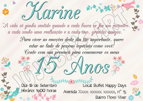 Imagem 1 de 5 de Arte Digital Convite 15 Anos Para Imprimir Em Casa