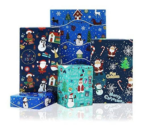 Papel De Regalo Navideño 20x28 - Santa, Muñeco De Nieve,