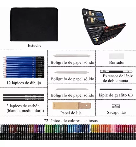 Set 240 Lápices Dibujo Colores Y Estuche Profesional Artista