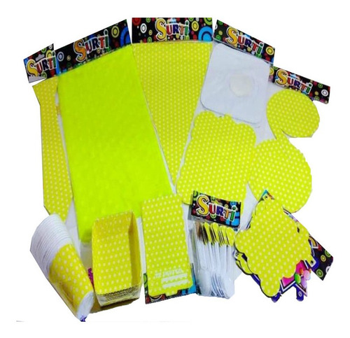 Decoración Tématica Polka Amarillo Neón Puntos Set X12