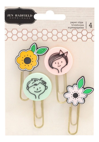 4 Clips Metálicos Niño Niña Flores Decorar Separador Papel