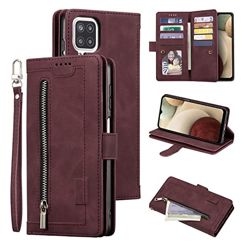 Funda Cartera Para Samsung Galaxy A12 5g Galaxy M12 Vino Roj