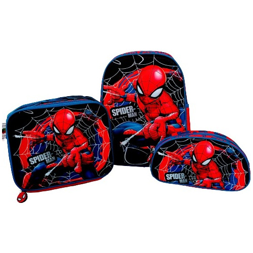 Set Morral, Lonchera Y Cartuchera Infantil 3d Spider-man