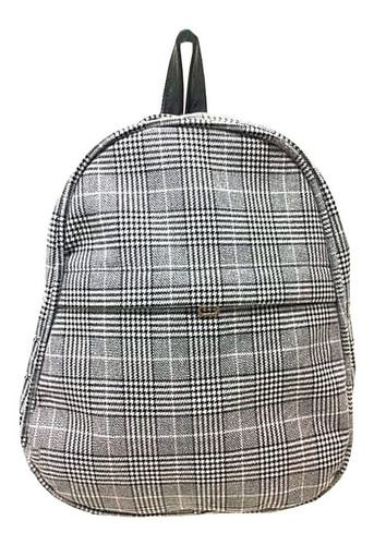 Mochila Mediana Con Bolsillo Tela Escocesa Oferta