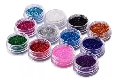 Kit Com 12 Potinhos Com Glitter #brilho Purpurina Para Unhas