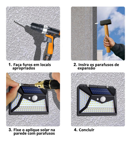 Kit 4 Luminária Solar 100 Led Com Sensor Jardim Prova D'água