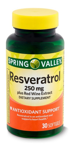 Resveratrol 250 Mg Spring Valley 30 Cápsulas Importado Eua