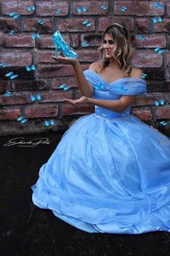 Vestido Cinderela Azul Longo Fantasia Princesa Cinderela