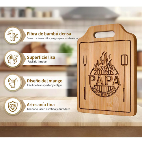 Tabla De Cortar Acethrills Gifts Para Bamboo Papa, 31,2 L X