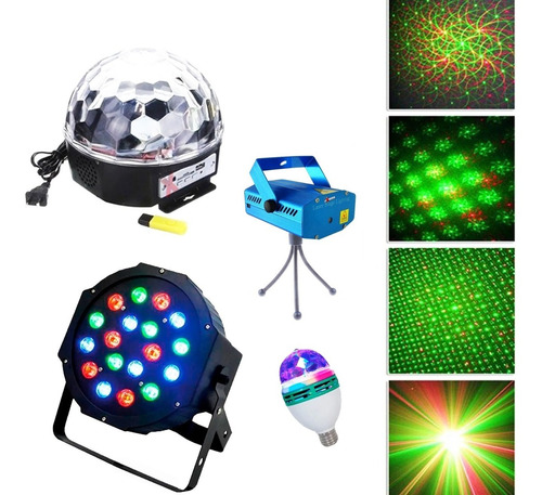 Luz Laser Discoteca + Tacho Luces +bola Luz + Foco Giratorio