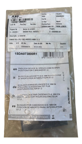 1sda073800r1 Abb Padlock Device In Open D=4 Mm