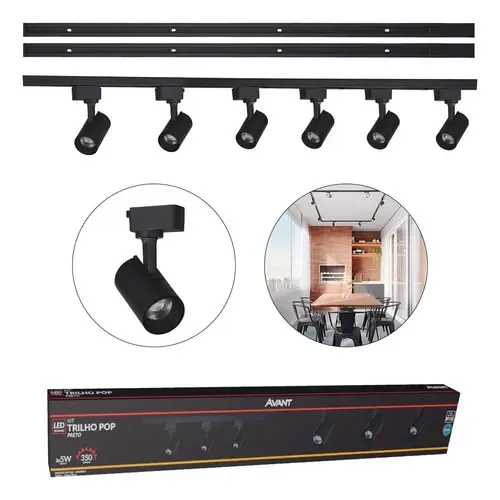 Kit Trilho Eletrificado 30w 3000k 2m Preto Com 6 Spots Led Branco Quente 251931405-2 - Avant
