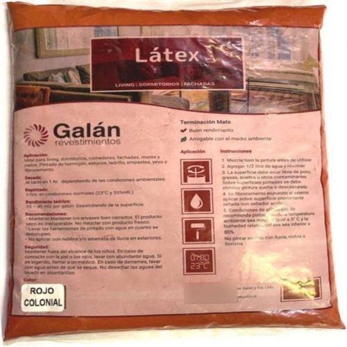 Pintura En Bolsa Latex 2.8 Kilos Rojo Colonial Galan