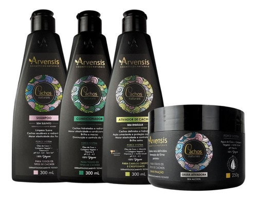 Kit Arvensis Cachos Naturais Shampoo Condicionador Ativador Crespos Geleia Suave