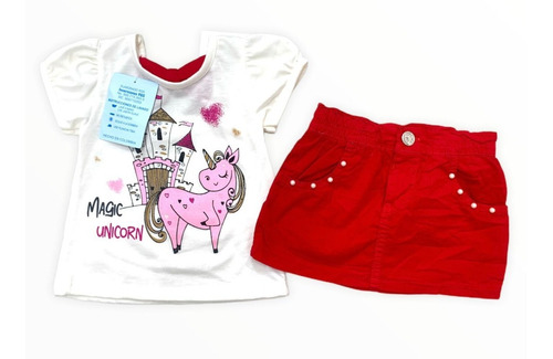 Conjunto Falda Y Camisa - Estampado Unicornio - Niña - 