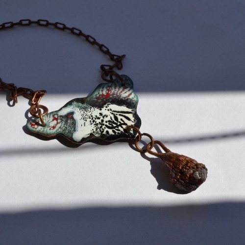 Imagen 5 de 6 de Collar De Granate Natural, Esmalte Al Fuego, Cobre, Cod1