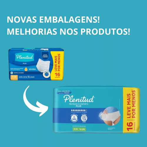 Fraldas Plenitud Plus P M Kit 64 Roupa Intima