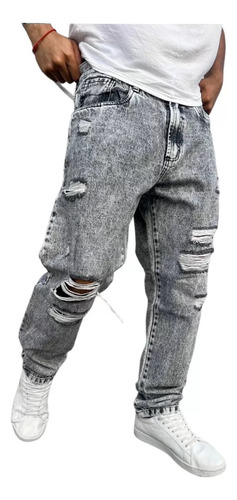 Pantalon De Jeans Con Roturas De Hombre Mom