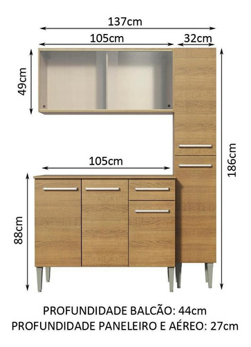 Cozinha Compacta Madesa Emilly Force Com Armário E Balcão Cor Rustic