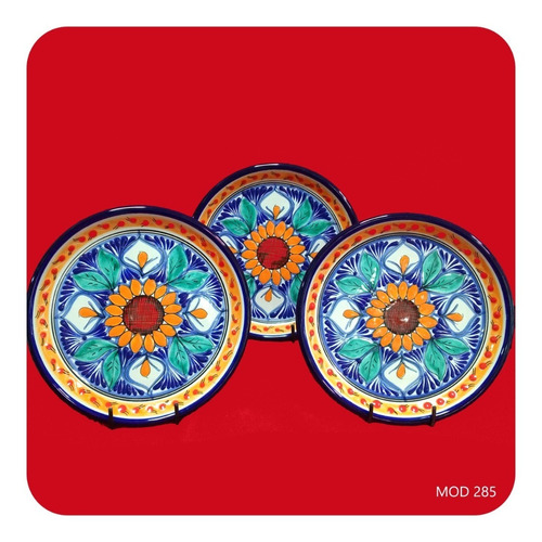 Set De 3 Platos 25 Cm Girasol Alcatraz Talavera Poblana Plt 