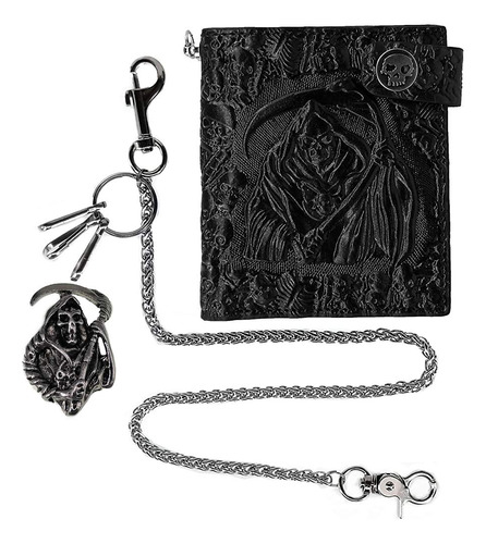 Cartera Unisex Diseño Calavera Gótica Punk Cadena Camionero