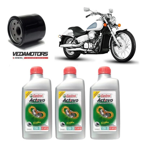 Kit Troca De Oleo Honda Shadow 750 Castrol 10w30 Ffp004