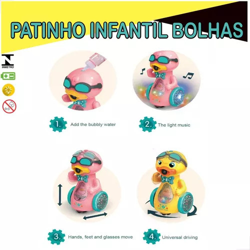 Novo Robo Patinho Solta Bolha Sabão Com Som E Luz Para