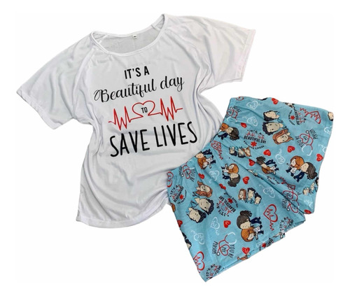 Pijama Corto Greys Anatomy Celeste Short + Remera