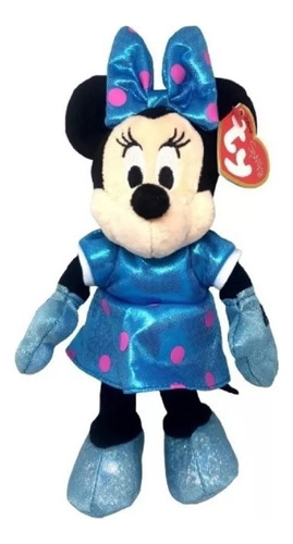 Brinquedo Pelucia Ty Beanies Minnie Vestido Azul 3718