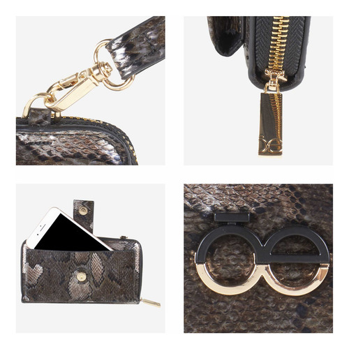 Cartera Cloe Grande Para Mujer Cierre Metálico Doble Funcion Color Negro