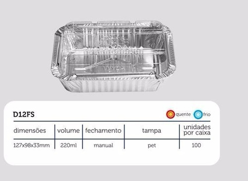 100un Marmitinha 220ml Alumínio Tampa Plástica Embalagem D12