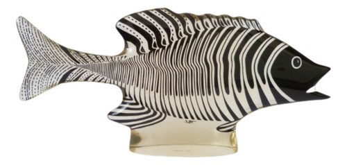 Estatueta Palatnik Com 28cm Peixe Garoupa Arte Cinética Preto, Fundo Âmbar (Usado)