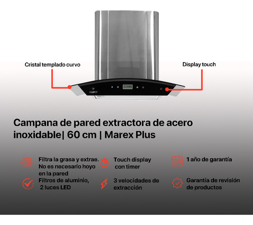Campana 21 Cristal Curvo 60cms Pared Control Remoto/digital